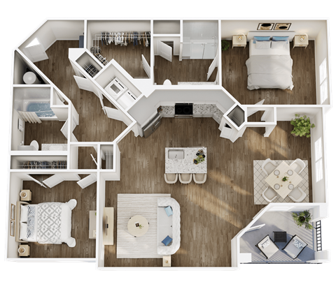 Floor plan for 2 beds, 2 baths, 1347 sqft